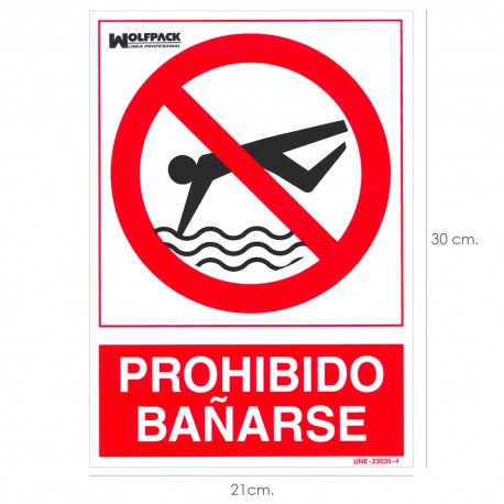 Cartel Prohibido Bañarse 30x21 cm.