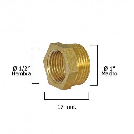 Reduccion Hexagonal Pulida 1" Macho x 1/2" Hembra