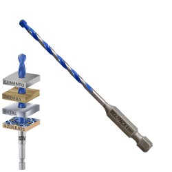 Broca Universal Hexagonal  Ø 4,0 mm. (Blister 1 Pieza) Broca Azulejos, Cerámica, Mármol, Hormigón, Metal, Madera, Plástico