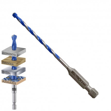 Broca Universal Hexagonal  Ø 4,0 mm. (Blister 1 Pieza) Broca Azulejos, Cerámica, Mármol, Hormigón, Metal, Madera, Plástico