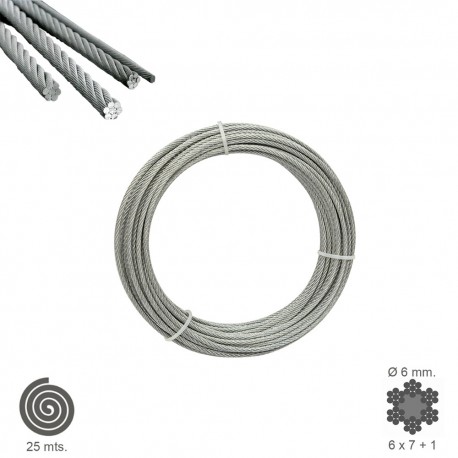 Cable Galvanizado   6 mm. (Rollo 25 Metros) No Elevacion