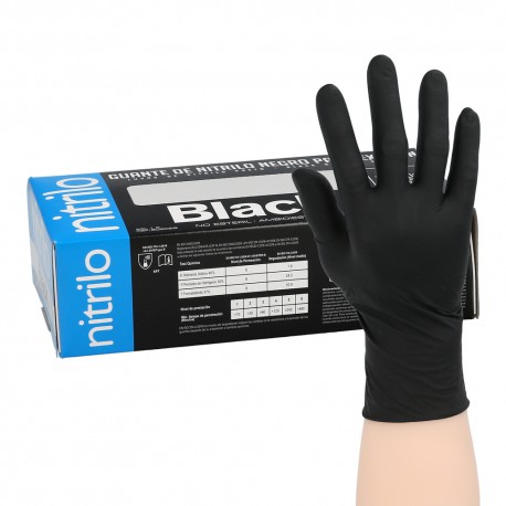 Guante Desechable Nitrilo Negro L 5,5 gms. Gruesos Caja 100 guantes.
